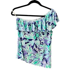 Lilly Pulitzer one shoulder ruffle top EUC
